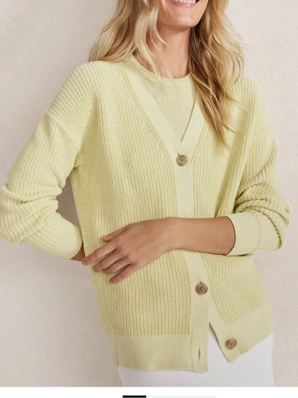 Haven Well Within Organic Cotton Shaker Stitch Cardigan in Citron Size Small